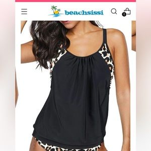 Brand new with tags - black and cheetah print tankini with swim shorts